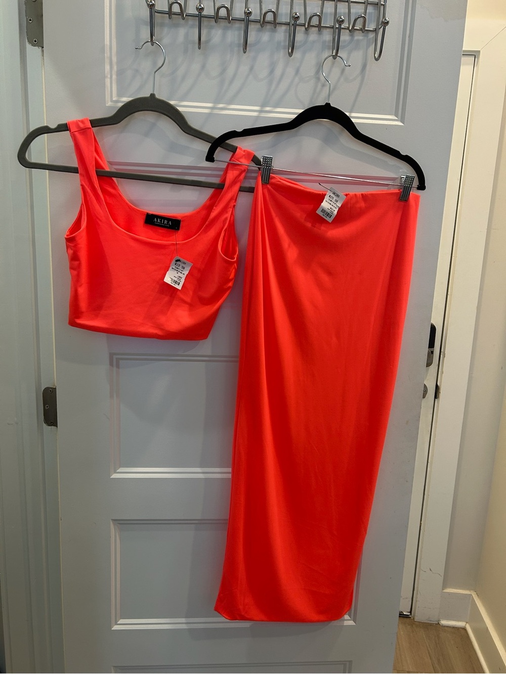 AKIRA Neon Coral Maxi Two-Piece Skirt Set